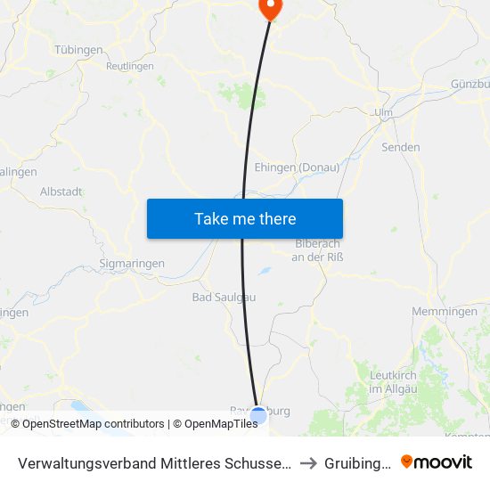 Verwaltungsverband Mittleres Schussental to Gruibingen map