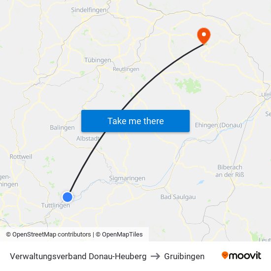 Verwaltungsverband Donau-Heuberg to Gruibingen map