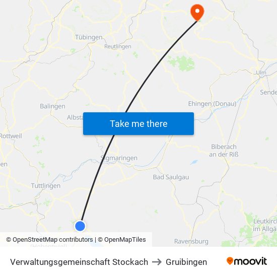 Verwaltungsgemeinschaft Stockach to Gruibingen map