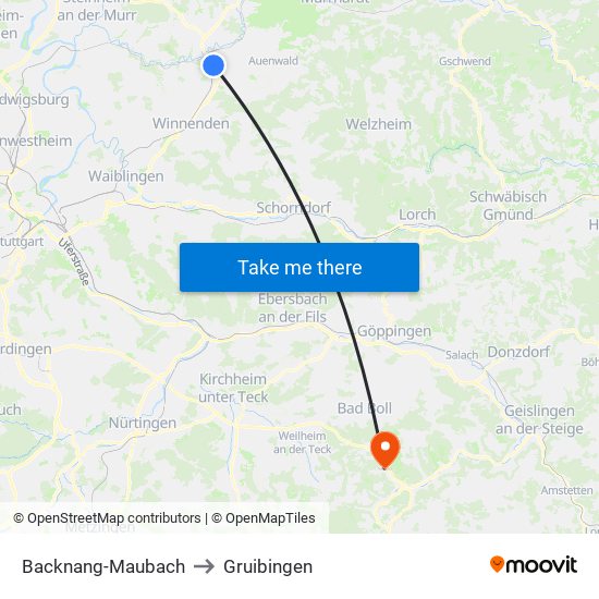 Backnang-Maubach to Gruibingen map