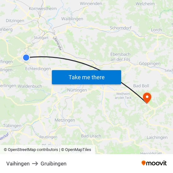Vaihingen to Gruibingen map