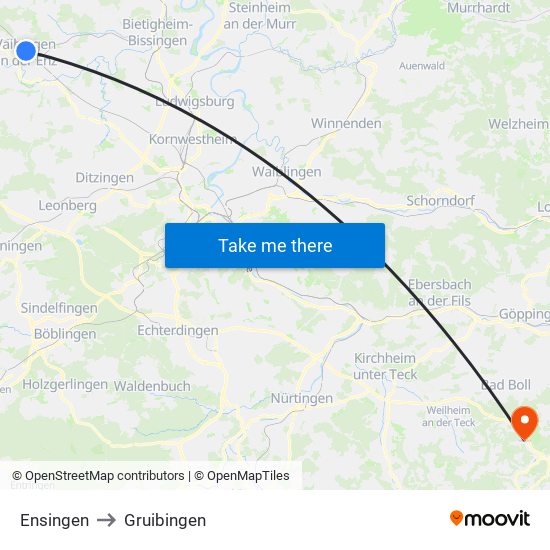 Ensingen to Gruibingen map