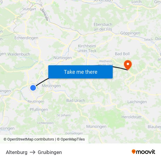 Altenburg to Gruibingen map