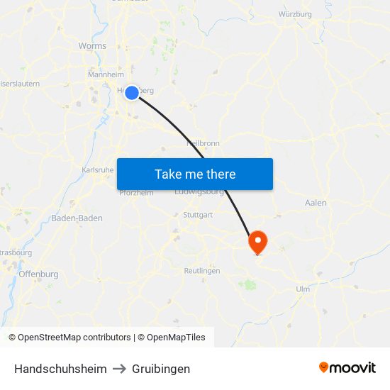 Handschuhsheim to Gruibingen map