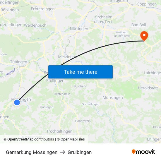 Gemarkung Mössingen to Gruibingen map