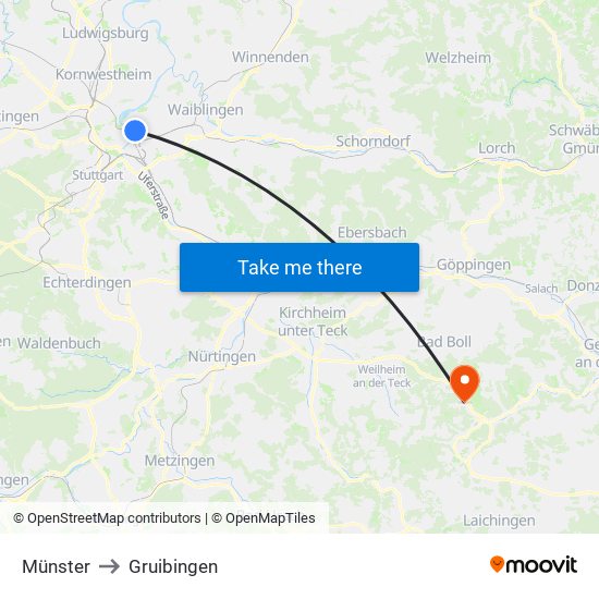 Münster to Gruibingen map