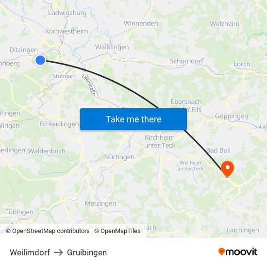 Weilimdorf to Gruibingen map