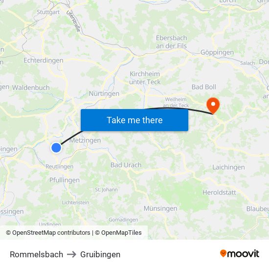 Rommelsbach to Gruibingen map