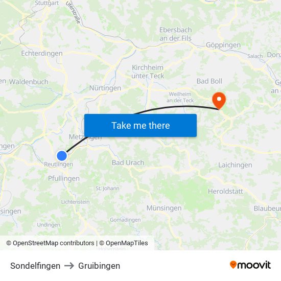 Sondelfingen to Gruibingen map