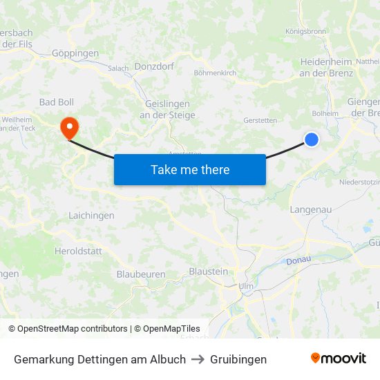 Gemarkung Dettingen am Albuch to Gruibingen map