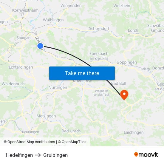 Hedelfingen to Gruibingen map