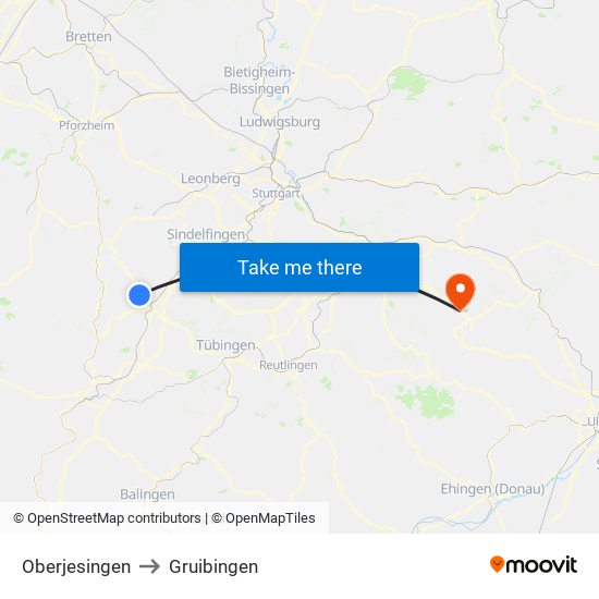 Oberjesingen to Gruibingen map