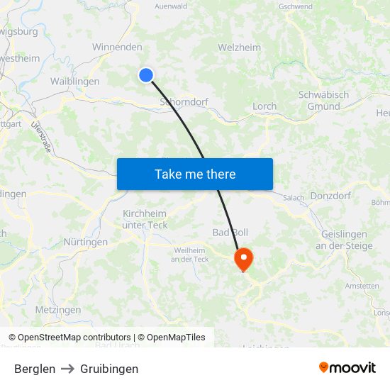 Berglen to Gruibingen map