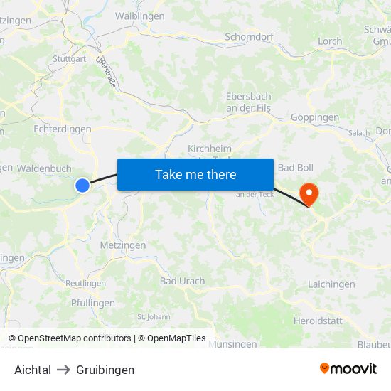 Aichtal to Gruibingen map