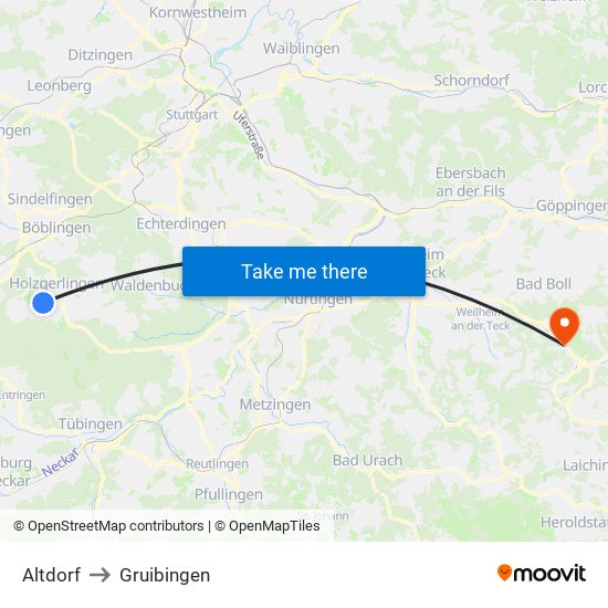 Altdorf to Gruibingen map