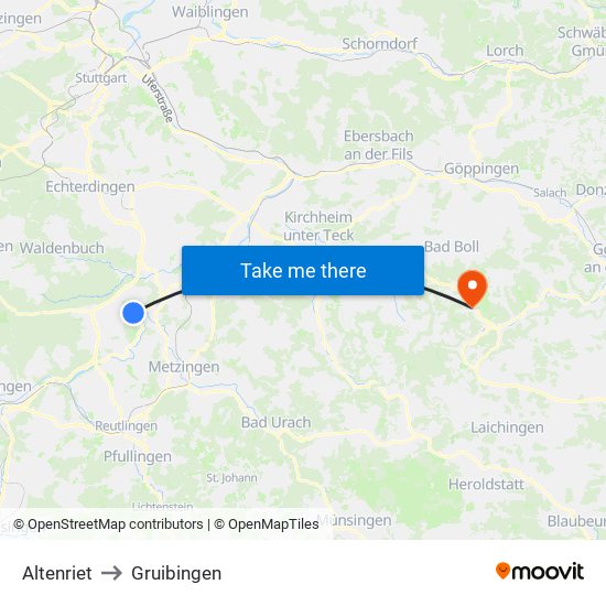 Altenriet to Gruibingen map