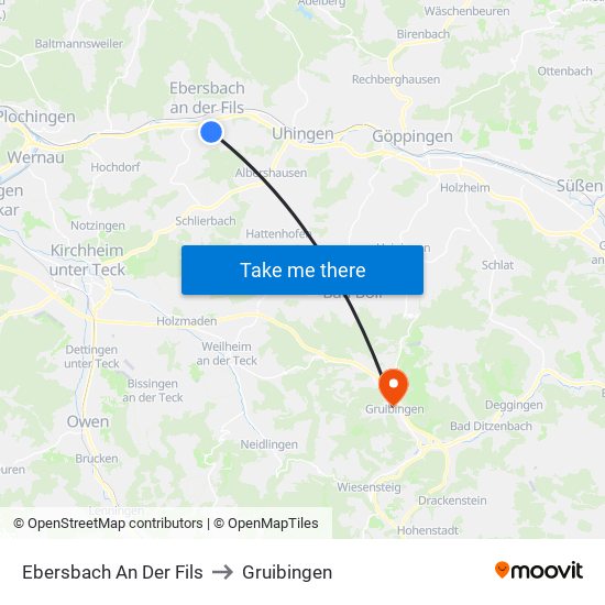 Ebersbach An Der Fils to Gruibingen map
