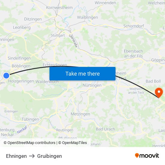 Ehningen to Gruibingen map
