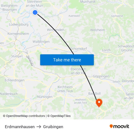 Erdmannhausen to Gruibingen map