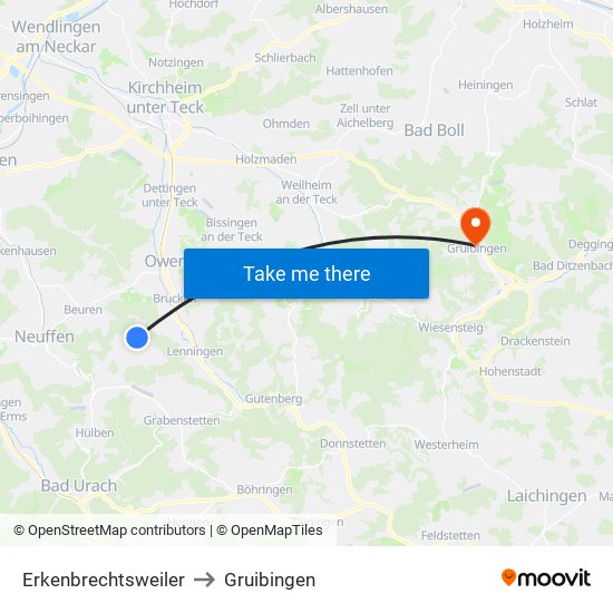 Erkenbrechtsweiler to Gruibingen map