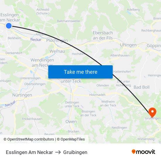 Esslingen Am Neckar to Gruibingen map