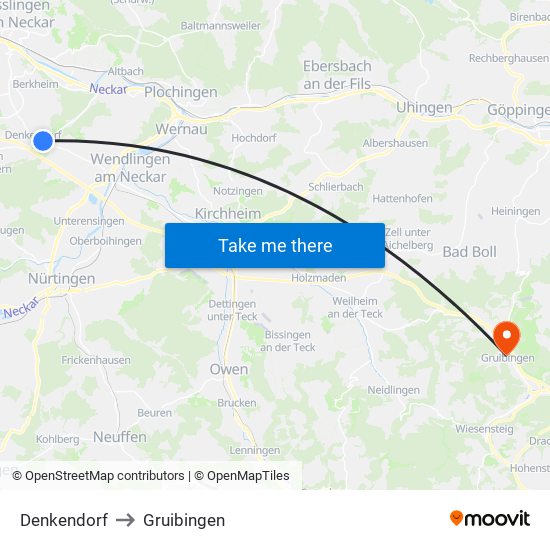 Denkendorf to Gruibingen map