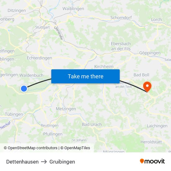 Dettenhausen to Gruibingen map