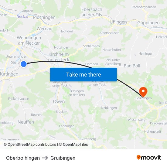 Oberboihingen to Gruibingen map