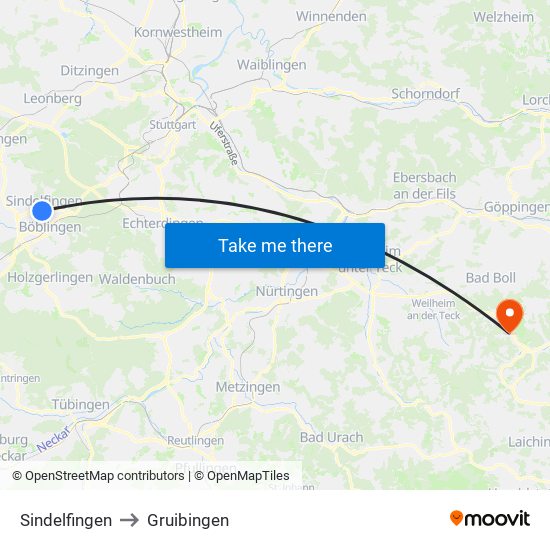 Sindelfingen to Gruibingen map