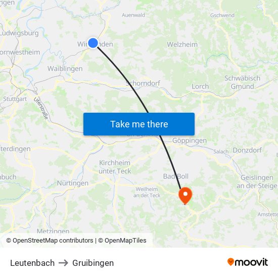 Leutenbach to Gruibingen map