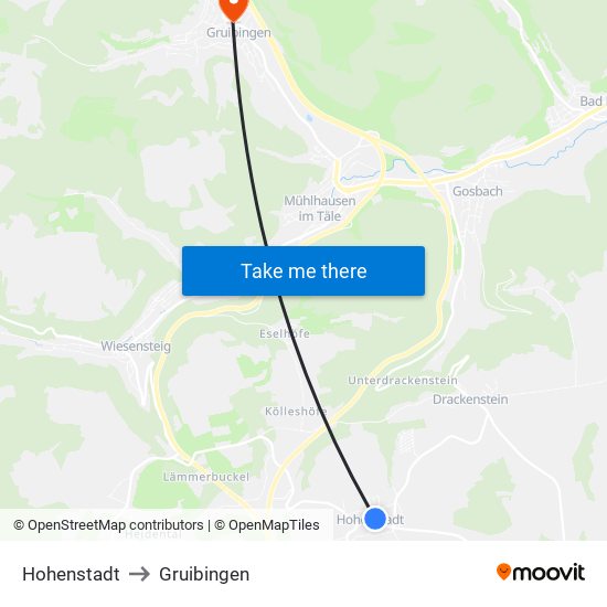 Hohenstadt to Gruibingen map