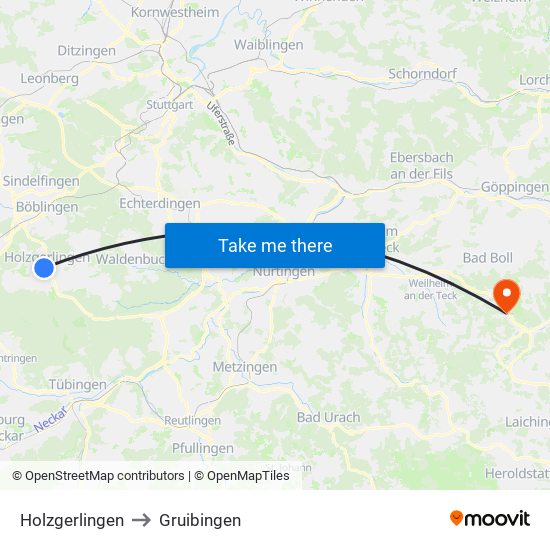 Holzgerlingen to Gruibingen map