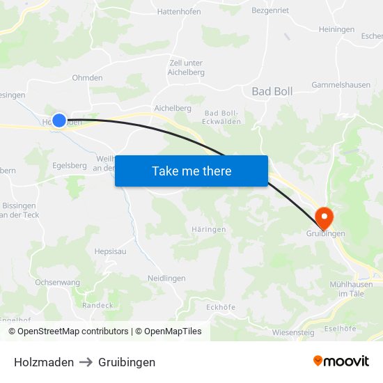 Holzmaden to Gruibingen map