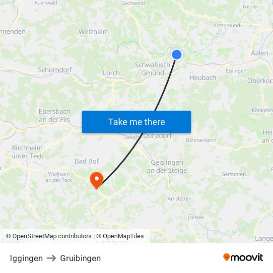 Iggingen to Gruibingen map