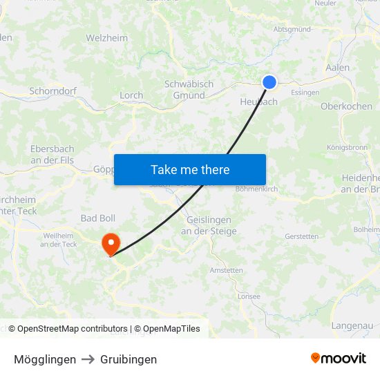 Mögglingen to Gruibingen map