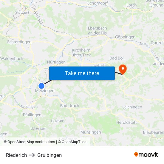 Riederich to Gruibingen map