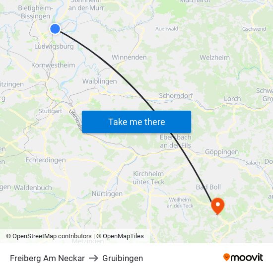 Freiberg Am Neckar to Gruibingen map