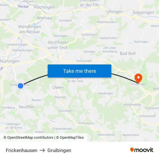 Frickenhausen to Gruibingen map