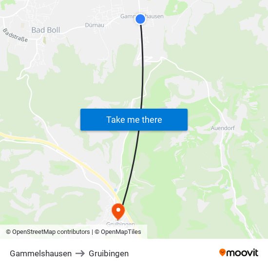 Gammelshausen to Gruibingen map