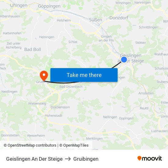 Geislingen An Der Steige to Gruibingen map