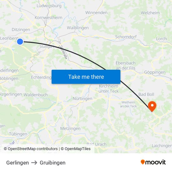 Gerlingen to Gruibingen map