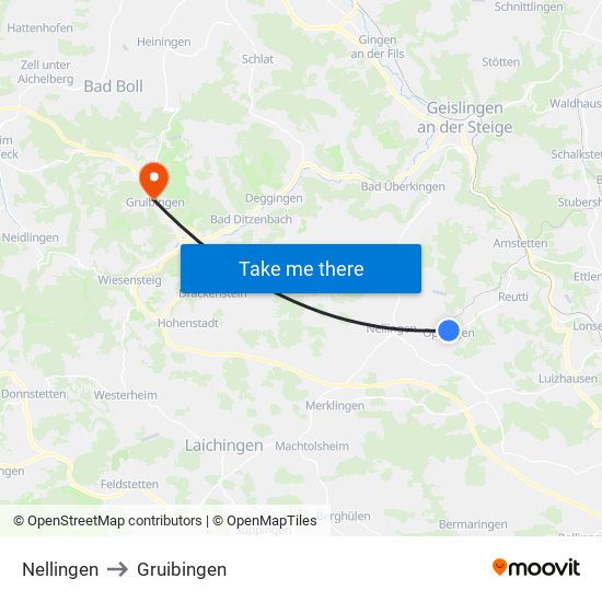 Nellingen to Gruibingen map