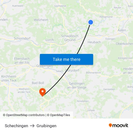 Schechingen to Gruibingen map