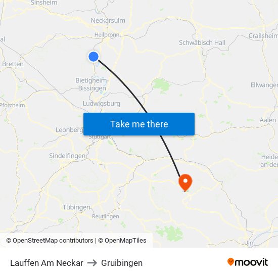 Lauffen Am Neckar to Gruibingen map