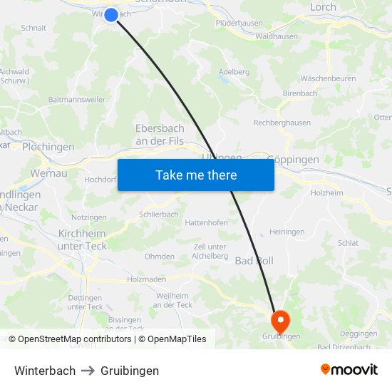 Winterbach to Gruibingen map