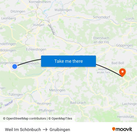 Weil Im Schönbuch to Gruibingen map