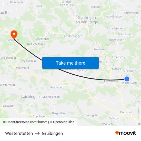 Westerstetten to Gruibingen map