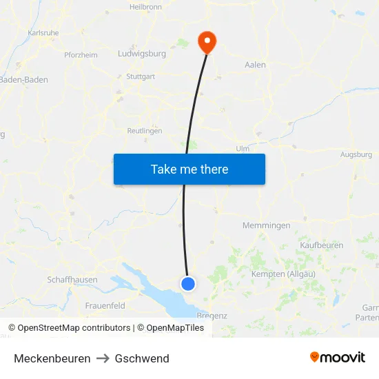 Meckenbeuren to Gschwend map