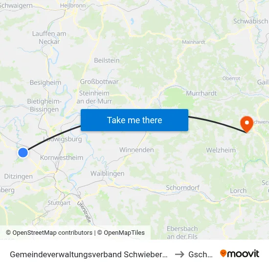 Gemeindeverwaltungsverband Schwieberdingen-Hemmingen to Gschwend map