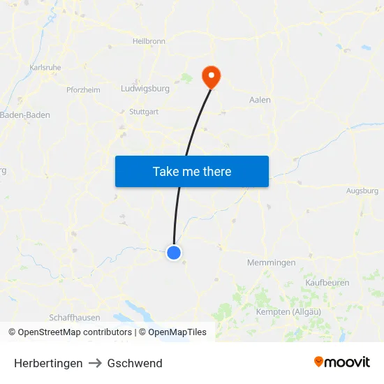 Herbertingen to Gschwend map